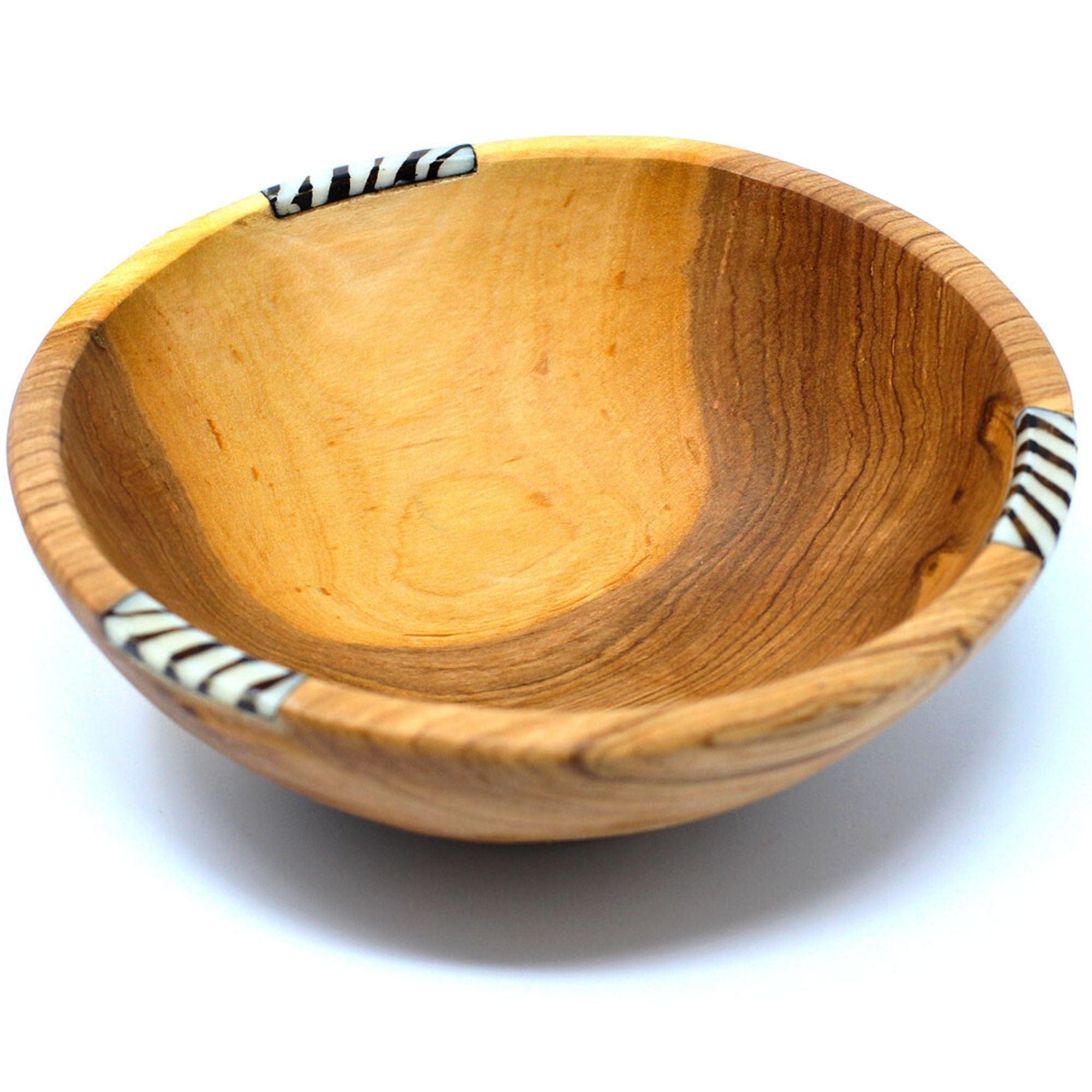Rustic Olive Wood Bowl with Batik Bone Inlay - 9 inch