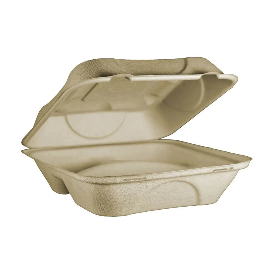 Hinged Fiber 3-Compartment Container, 9, Pack of 100
